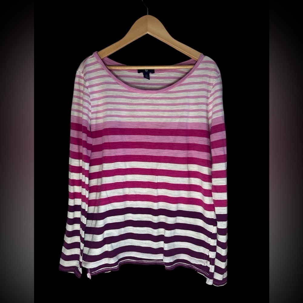 GAP Women's Long Sleeve Striped Top - Pink and Purple